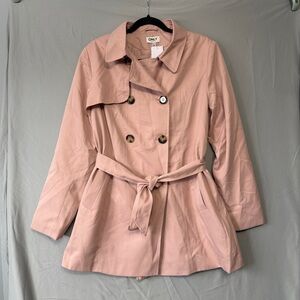 Only Womens Belted Button Front Trench Coat Size XL Pale Pink Everyday Outdoors